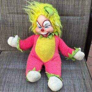 Vtg Rushton Rubber Face Clown Doll 70s Neon Hair Soft Body Happy Clapping Elf